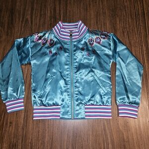 Disney Aladdin Teal and Purple Satin Fabric Jacket Girls XS 4-5